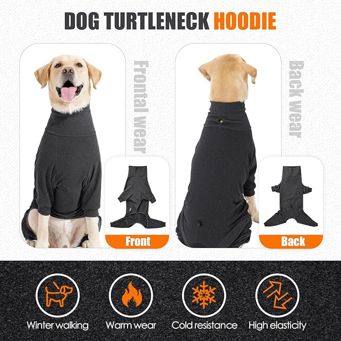 Dog Winter Coat Soft Fleece Pullover Pajamas, Fullbody Dog Cold Weather Jacket, Warm Pullover Doggie Winter Thermal 4-Legged Onesie Jumpsuit,High Collar Snowsuit Sweater for Dogs