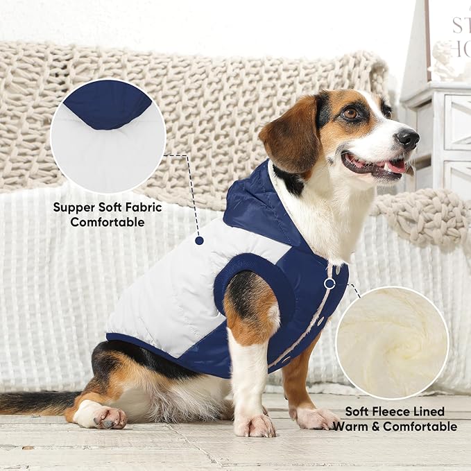 Fleece Lining Extra Warm Dog Hoodie in Winter for Small Dogs Jacket Puppy Coats with Hooded,Beige and Blue M