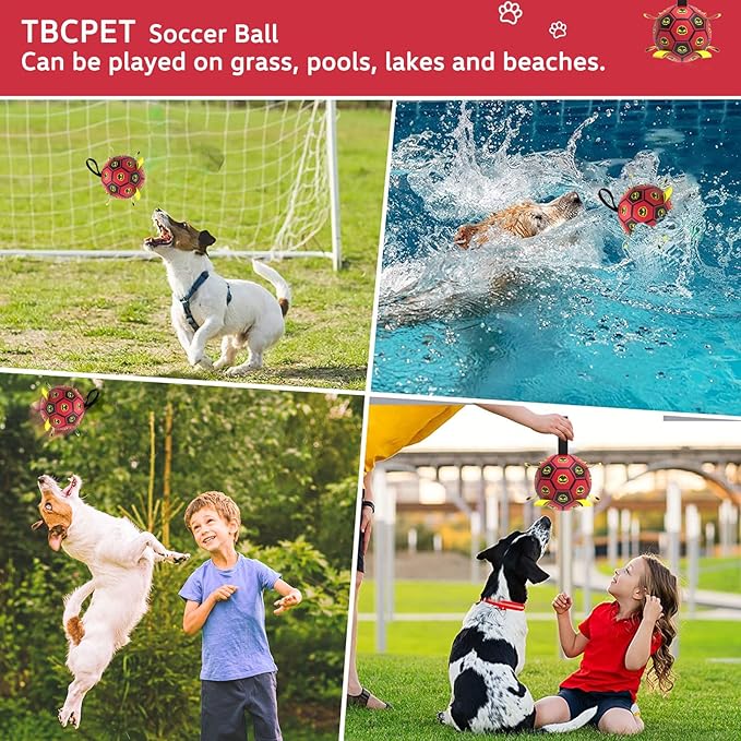 Dog Toys Soccer Ball with Straps, World Cup Interactive Dogs Toys for Tug of War, Yard Game, Water Toy, Herding Ball for Dogs, Durable Dog Balls with Skull Pattern for Puppy（6 Inch）