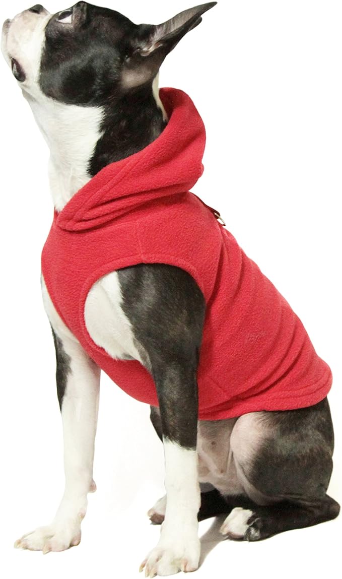 Gooby - Fleece Vest Hoodie, Small Dog Pull Over Hooded Fleece Jacket with Leash Ring, Red, Large
