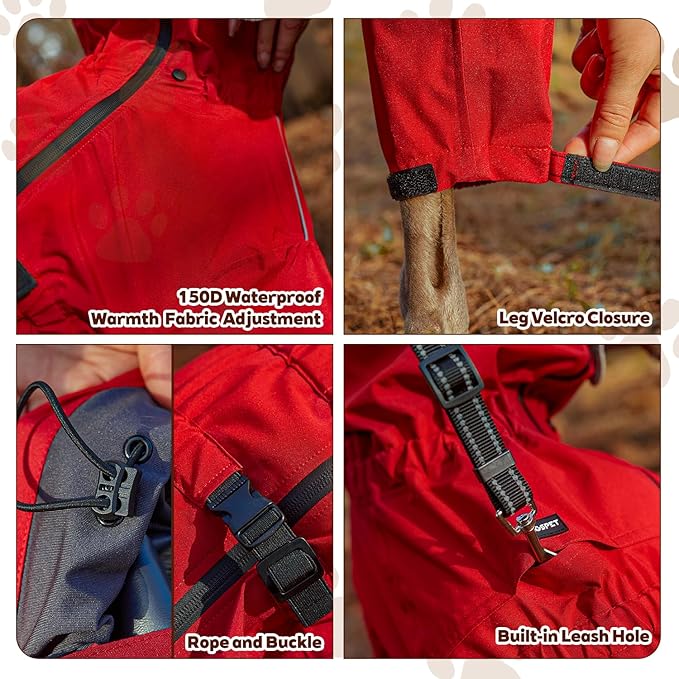 Small Medium Large Dog Raincoat, Waterproof Dogs Rain Jacket, Puppy Side Zipper Reflective Strip Leash Holes Elastic Raincoats