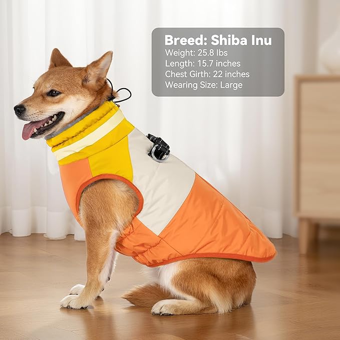 Dog Winter Coat, Reflective Dog Coats for Large Dogs, Waterproof Windproof Pet Clothes Jacket with Harness Built in, Warm Cold Weather Coats, Dogs Snowsuit Vest, Orange XX-Large