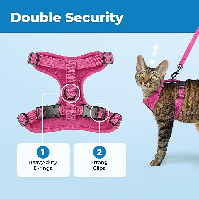 Voyager Escape Proof Cat Harness and Leash Set with Reflective Stitching, Neoprene Handle 5ft - Supports Small, Medium and Large Cats, Kittens for Walking by Best Pet Supplies - Fuchsia, XS