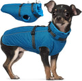 PUMYPOREITY Winter Fleece Coat for Small Dogs, Reflective Dog Jacket with Harness Built in, Waterproof Warm Coat for Dogs, Cold Weather Coats for Outdoor, Therma Windproof Pet Snowsuit, Blue, S