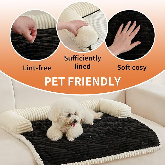 HAOMAIJIA Dog Couch Bed for Large Dogs, Non Slip Pet Couch Covers for Sofa Thick Soft Washable Dog Couch Cover Protector All Seasons Universal Dogs and Cats Bed Mat (Black, X-Large)