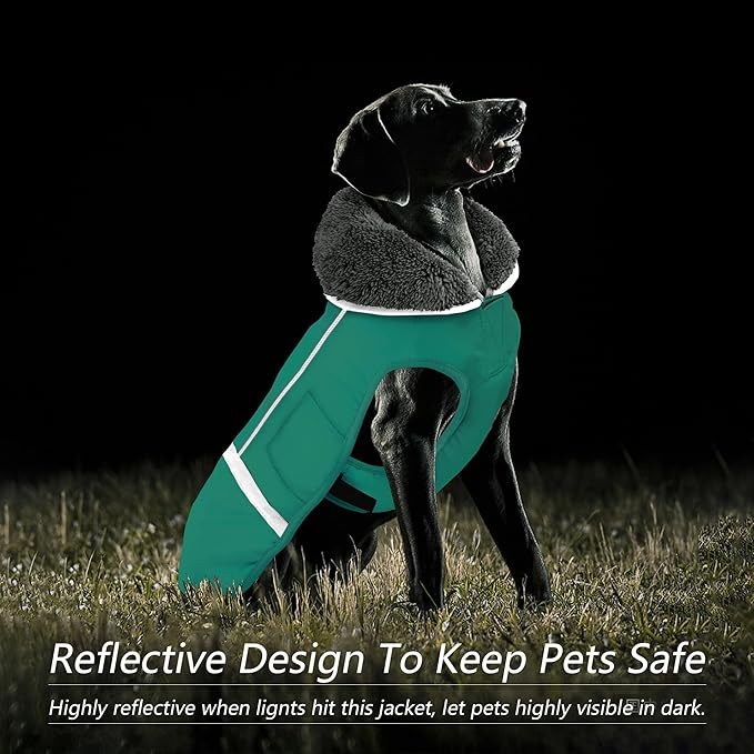 Dogcheer Warm Dog Coat, Waterproof Dog Jacket Christmas Puppy Winter Coat with Buckle, Reflective Adjustable Pet Snow Jacket Turtleneck Fleece Sweater for Small Medium Large Dogs - Pine Green, 2XL