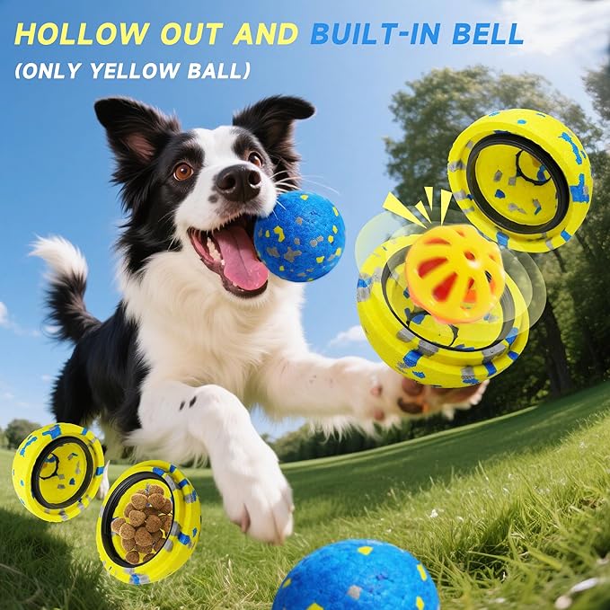 3PCS Dog Balls, Indestructible Dog Toys with Bell, Tennis Balls for Aggressive Chewers, Dog Teething Chew Toys for Small/Medium/Large Breeds(3 Inch)