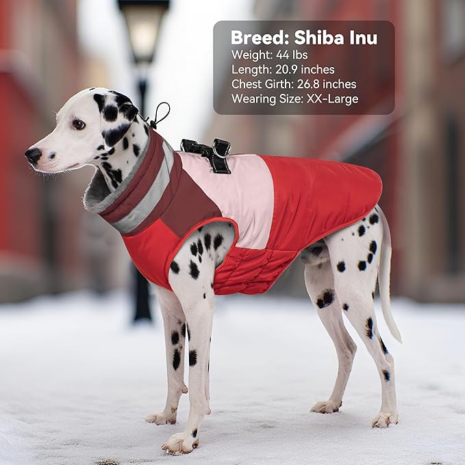 Dog Coats for Medium Dogs, Waterproof Dog Winter Jacket with Harness Built in, Cold Weather Coats, Reflective Zip-up Pet Vest, Warm Fleece Lined Dogs Snowsuit, Red X-Large