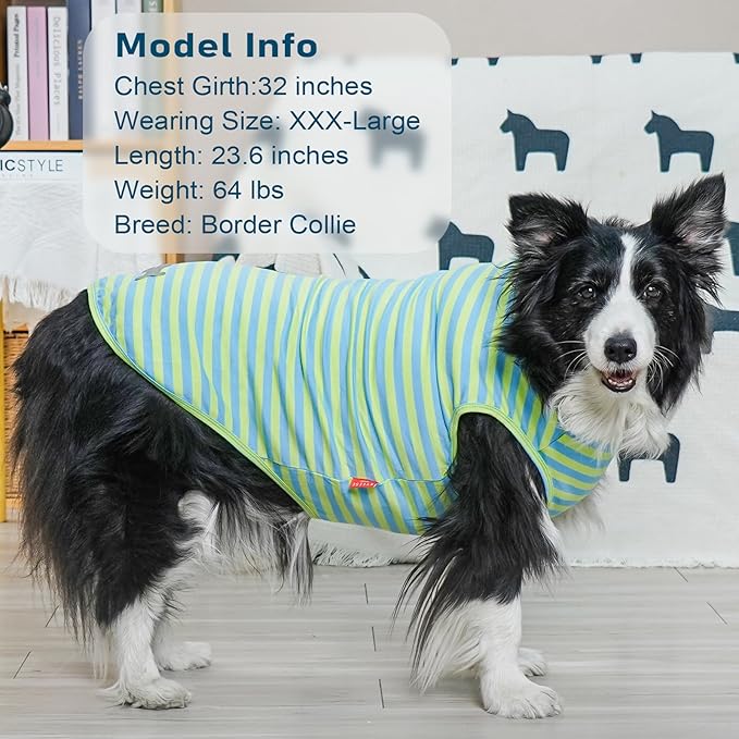 KYEESE 2Pack Dog Shirts Striped T Shirt for Large Dogs Lightweight Clothes Sleeveless Vest Cotton Tank Top, XXX-Large,Blue+Striped
