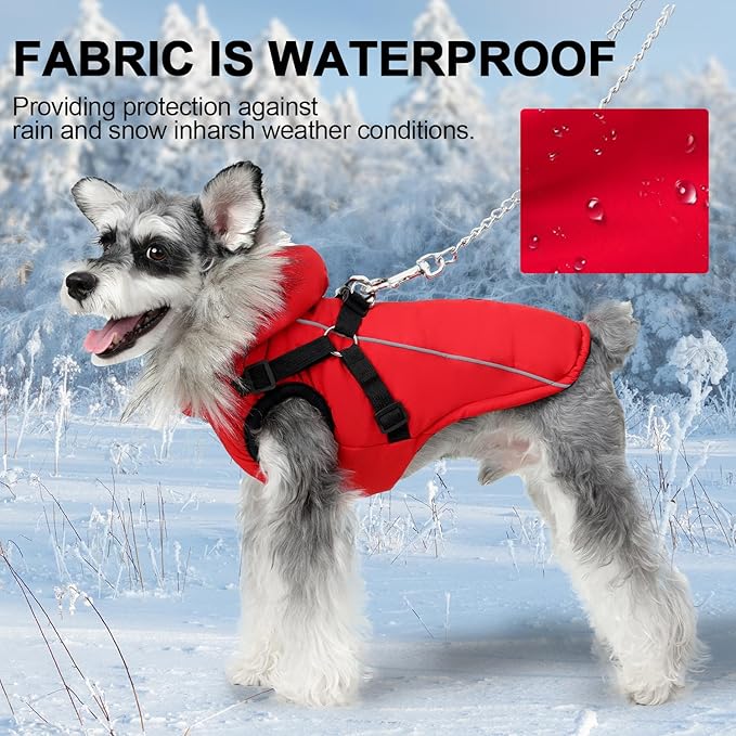 PINA Dog Winter Coat Winter Jacket with Waterproof Fabric, Faux Fur Hood, Reflective Strap for Small Medium Large Dogs, Red, 3XL