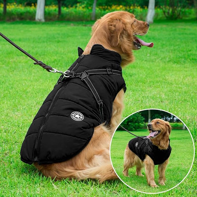 Aiboria Dog Coat for Winter Dogs Jackets Fleece Small Dog Vest Harness Winter Padded Pet Black
