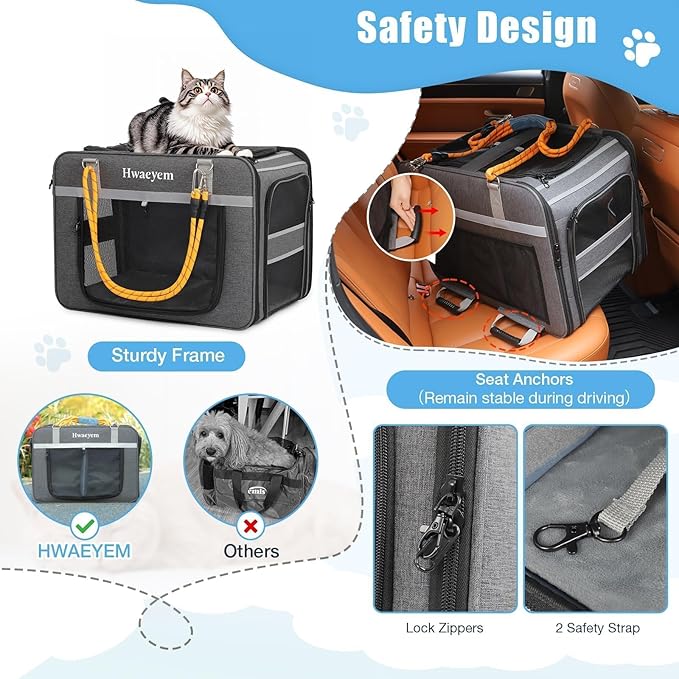 Extra Large Pet Cat Carrier with Wheels, Rolling Pet Carrier for 2 Cats or Medium Dog, 24" X 15" X 17" Portable Dog Cat Crate for Large Cat, Support up to 40 Lbs, Grey