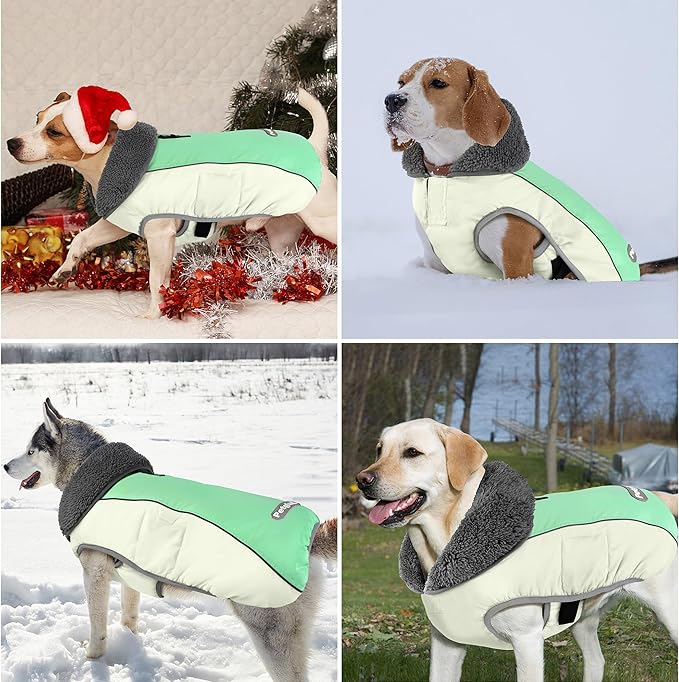 Dog Coat, Waterproof Dog Winter Jacket with Leash Hole, Reflective Adjustable Pet Fleece Sweater, Warm Snow Vest for Small Medium Large Dogs - Candy Green, XL