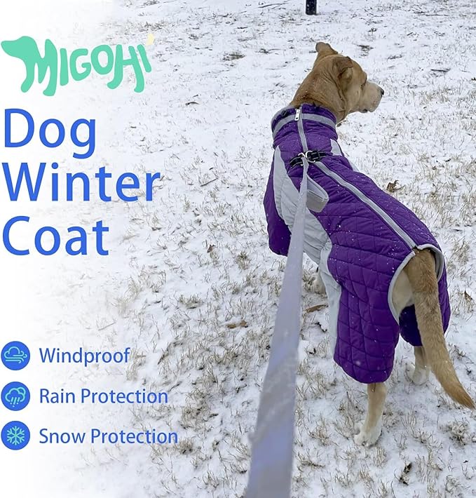 MIGOHI Full Body Dog Coat - Warm Reflective Small Dog Winter Coat with Harness, Turtleneck Fleece Jacket for Dogs,Four-Leg Windproof Puffer Jackets Snowsuit with Zipper for Small Medium Large Dogs,XS