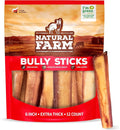 Natural Farm Odor Free Jumbo Bully Sticks (6 Inch, 12 Pack), Extra-Thick Dog Treats – Fully Digestible 100% Beef Treats, Natural Dental Chews – Keep Your Dog Busy with 50% Longer Lasting Chews