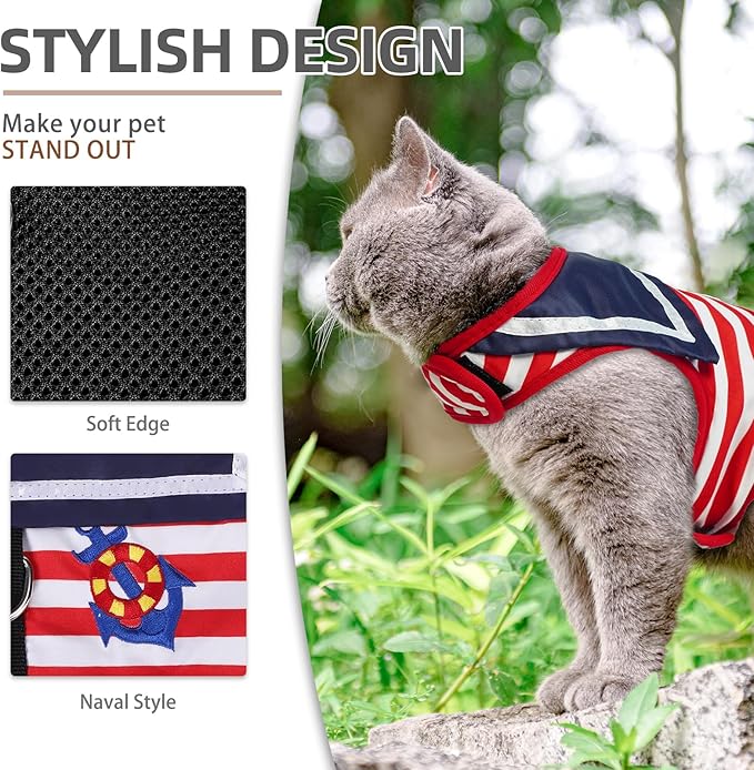 PUPTECK Soft Mesh Cat Vest Harness and Leash Set Puppy Padded Pet Harnesses Escape Proof for Cats Small Dogs Rabbits Bunny, Navy Red, L