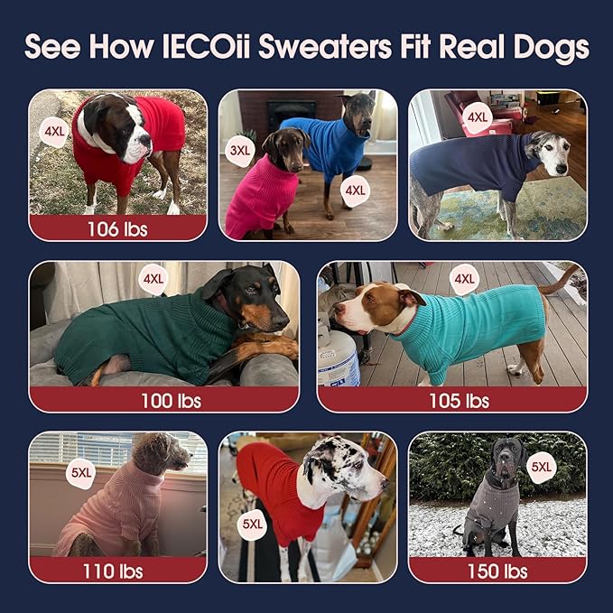 IECOii Extra Large Dog Sweater 4XL,Thermal Warm Dog Sweaters for Giant Breed Dogs,Turtleneck Knitted Knitwear for Pet Winter,Stretchy&Easy On Dogs Sweatshirt for Doberman,Great Dane(Grass green,XXXXL)