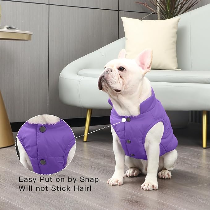 2 Layers Fleece Lined Warm Dog Jacket for Puppy Winter Cold Weather,Soft Windproof Small Dog Coat,Purple XS