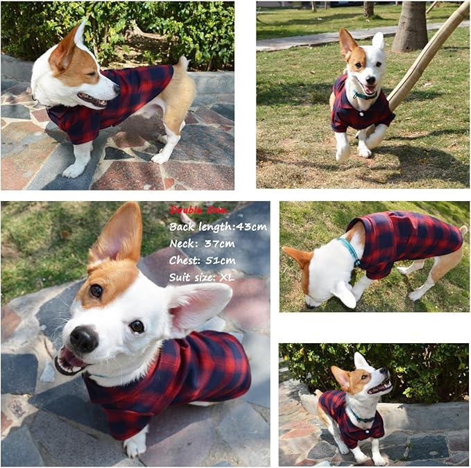 Koneseve Dog Shirt, Pet Plaid Clothes Shirt T-Shirt, Sweater Bottoming Shirt for Small Dog Cat Puppy Grid Adorable Wearing Stylish Cozy Halloween,Christmas Costumes (Red;XS/Extra Small)
