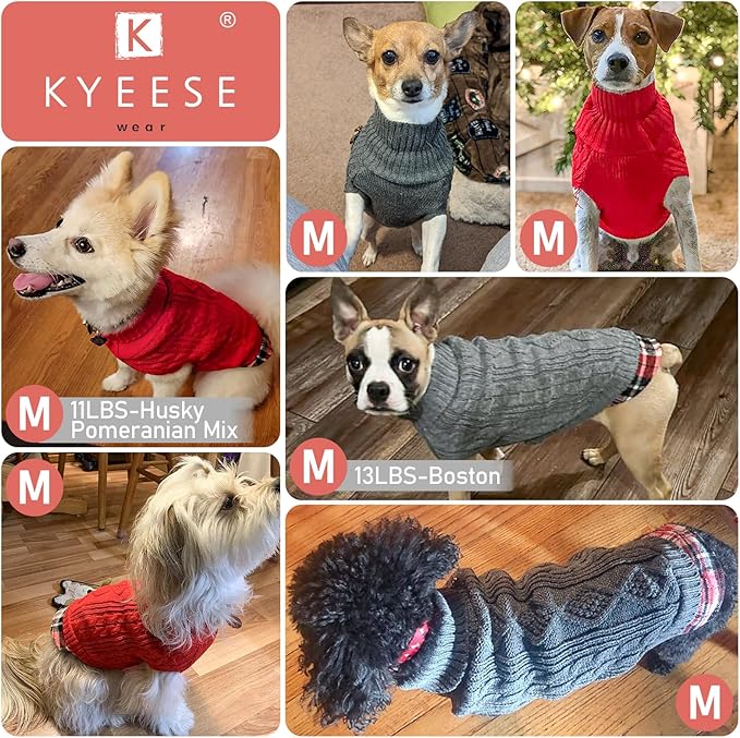 KYEESE Dog Sweater Soft Pullover Dog Sweaters for Small Dogs Male Warm Turtleneck Small Dogs Sweater with Gingham Patchwork Stretchy Knitwear Cat Clothes Comfy Pet Coat for Fall Winter Cold Weather