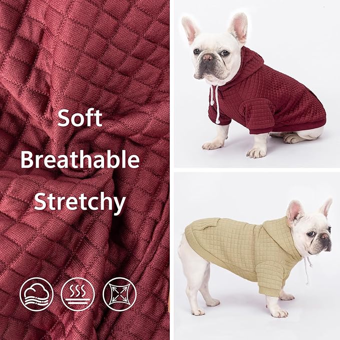 2 Pack Dog Hoodie Sweaters for Small Medium Dogs Warm Dog Clothes for Large Dogs Soft Waffle-Like Laminated Sweatshirt Bulldog (Brown+Wine Red, S (Back: 11.5",Chest: 15.5", Neck: 10"))