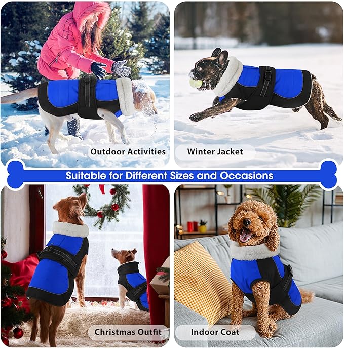 Dogcheer Waterproof Dog Coat, Christmas Dog Winter Jacket, Adjustable Puppy Fleece Coat for Cold Weather, Reflective Turtleneck Snow Jacket for Small Medium Large Dogs - Blue, M