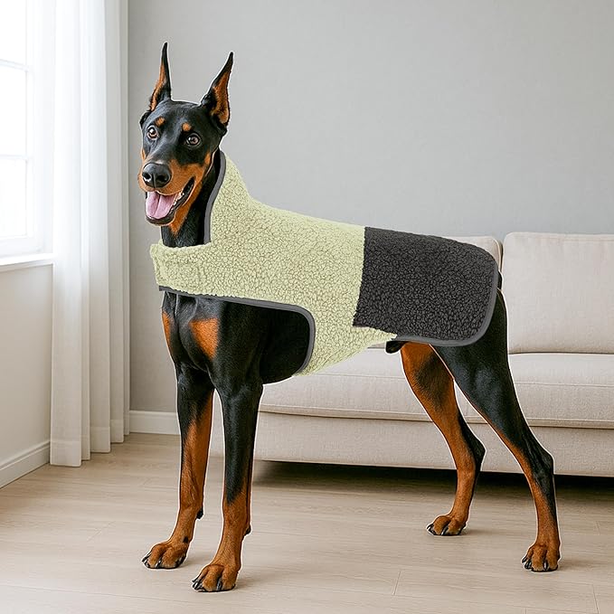 cyeollo Warm Dog Coat Sherpa Winter Coat, Reversible Fleece Dog Jackets Sweater Vest for Large Dogs Male with Leash Hole, Soft Cold Weather Pet Clothes, Khaki XXXL