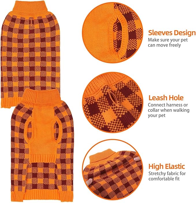 PUPTECK Dog Sweaters for Large Medium Small Dogs - Fall Classic Plaid Style Puppy Holiday Winter Coat Clothes Warm