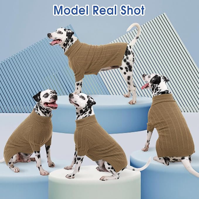 Queenmore Dog Sweaters for Medium Dogs Girls Boys,Soft Dog Sweater Christmas,Turtleneck Pullover Pet Sweaters Knitwear Outfit for Holiday,Knitted Soft Thick Warm Sweater for Bulldog,Dachshund(Camel,M)