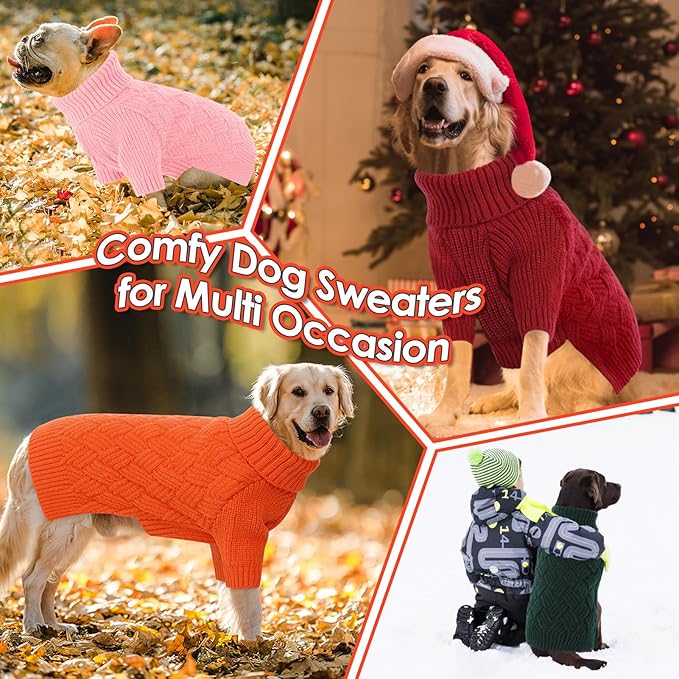 AOFITEE Dog Sweater, Dog Sweaters for Medium Dogs Girl, Warm Halloween Dogs Sweater, Winter Medium Pet Sweaters Female Male, Classic Turtleneck Knitwear for French Bulldog, Boston Terrier (Orange M)