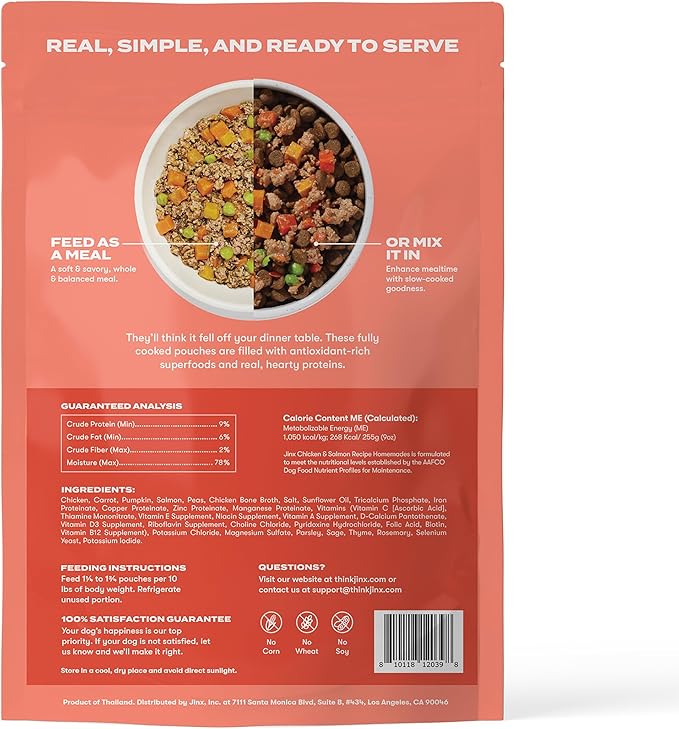 Jinx Wet Dog Food Topper, Mix with Dry Dog Food, Made with Real Salmon & Chicken, Bone Broth, No Fillers, for All Lifestages, 9oz, 1 Pack