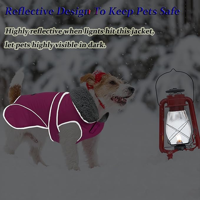 Dogcheer Dog Coat, Waterproof Dog Jacket Reflective Pet Winter Coat with Adjustable Hook & Loop, Christmas Puppy Fleece Jacket Warm Turtleneck Snowsuit for Small Medium Large Dogs - Pink, S