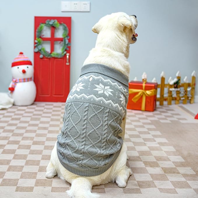 Warm Winter Dog Sweater - Cold Weather Pet Clothes for Small Medium Large Dogs Indoor Outdoor, Soft Classic Knit Puppy Apparel, Grey, SM