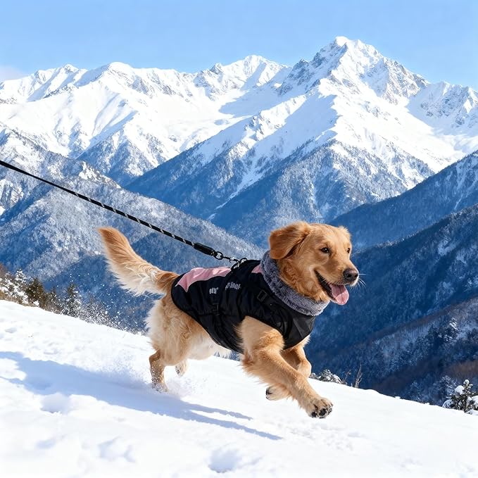 Dog Coat for Medium Large Dogs,Waterproof Reflective Dog Winter Jacket with Harness, Fleece Snowsuit,Warm Pet Winter Coat(pink-3XL)