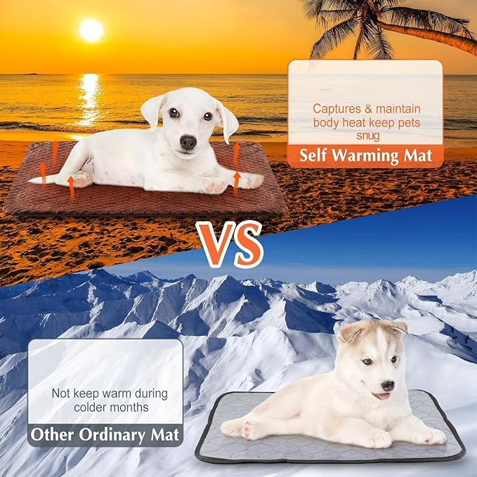 4 Pcs Self Heating Cat Pad Self Warming Cat Bed Dog Heating Pad Washable Thermal Pet Mat for Indoor Outdoor Pet 16 x 20 Inch Removable Non Slip(Coffee)