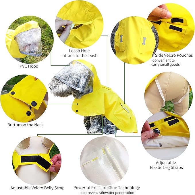 Dog Raincoat Waterproof Rain Poncho with Hoodie, High Reflective Adjustable Pet Rain Jacket with Leash Hole for Small Medium and Large Dogs (Fluorescent Green, Medium)