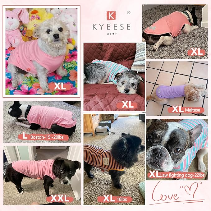 KYEESE 2Pack Dog Shirts Striped Soft Stretchy Dog T-Shirts Lightweight Tank Top Sleeveless Vest Breathable Pet Apparel, XX-Large, Rose Red+Blue