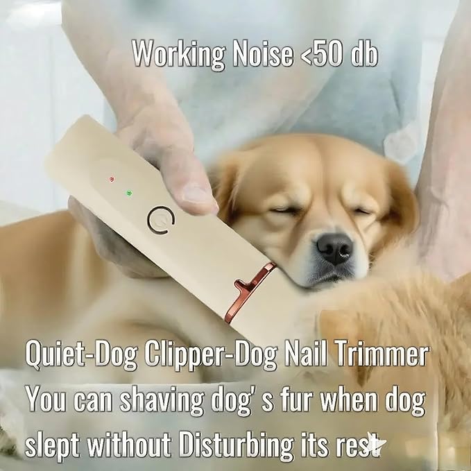 4 in1 Pet Dog Grooming Clippers Cat Nail Clipper&Paw Trimmer Dog Hair Trimmer-Low Noise Rechargeable - Cordless Quiet Pet Grooming Supplies for Dogs Hair Nail Clippers Around Eyes and Ears (Beige)