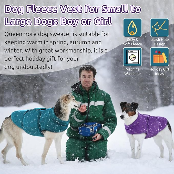 Queenmore XL Dog Sweaters, Soft Fleece Vest Pullover Dog Jacket with Leash Hole, Warm Winter Dog Clothes Cold Weather Doggy Dachshund Sweater for Large Dogs Cats Boy or Girl (Lavender, XL)