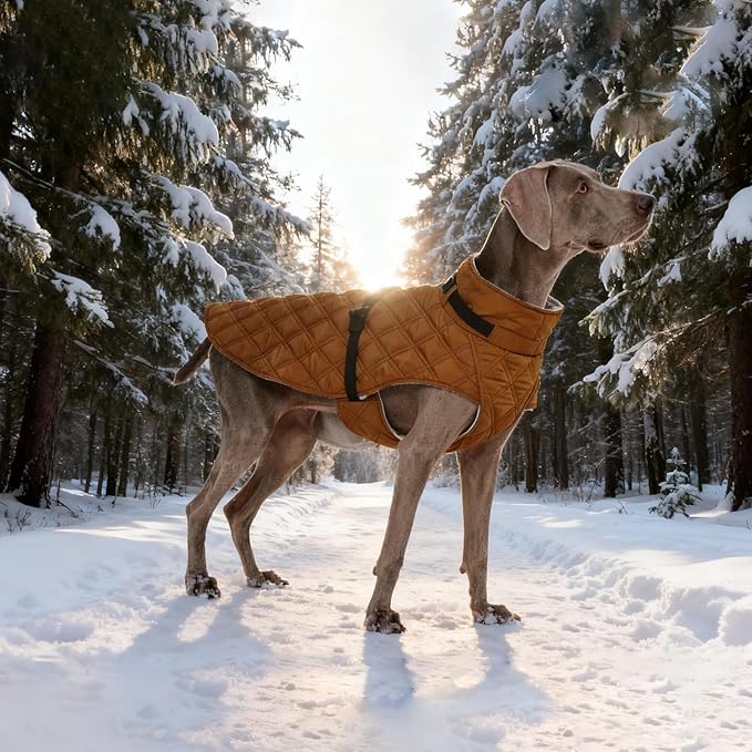 Kuoser Dog Coat Warm Fleece Lining Turtleneck Dog Jacket with Harness Built-in, Adjustable Windproof Cold Weather Coats with Quick Release Buckle Pet Winter Snowsuit for Small Medium Dogs, Khaki M