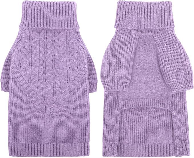 Queenmore XXL Dog Sweater, Dog Sweaters for Large Dogs Girl or Boy, Dog Christmas Sweaters XXL, Winter Big Dog Sweatshirt Knitwear, Pet Chunky Warm Coat for Small Medium Size Dogs, Lilac XXL