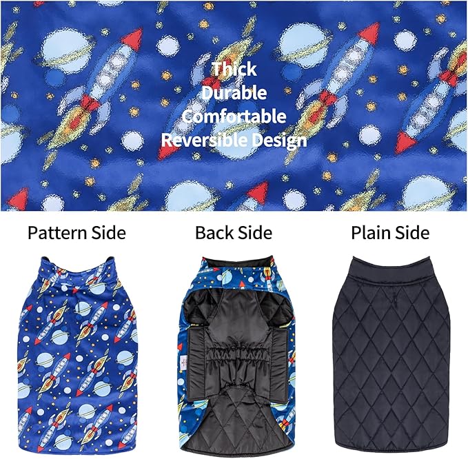 CuteBone Winter Dog Jacket - Reversible, Windproof, Soft & Thick Cold Weather Coats for Small to Large Dogs with Leash Hole