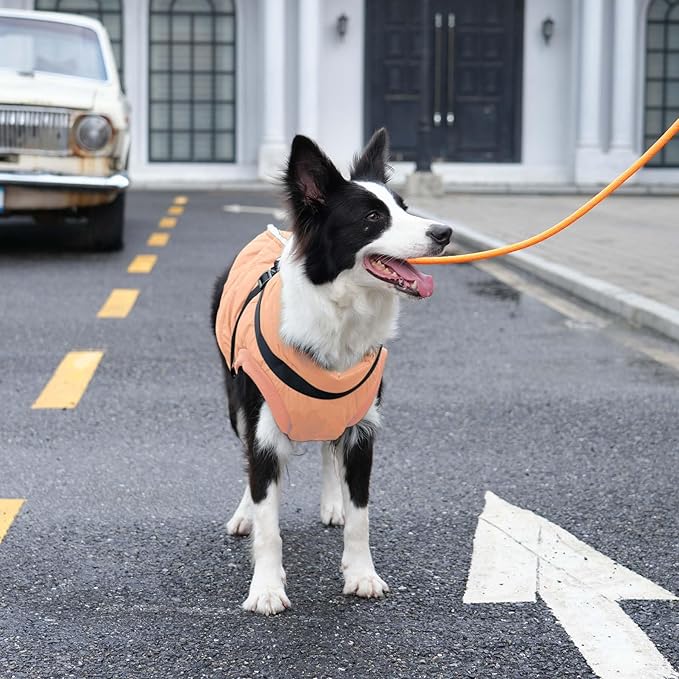 Dog Jacket with Harness,Fleece Lined Warm Puppy Coat for Winter,Soft Windproof Large Dog Vest,LightOrange XXXL