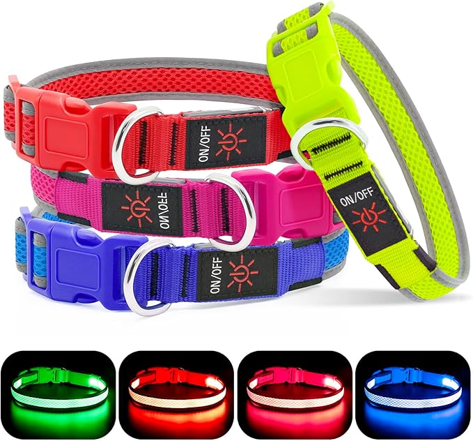 YFbrite Light up Dog Collar, USB Rechargeable LED Puppy Collar Super Bright Adjustable Glowing Dog Lights for Night Walking (Green, Medium)