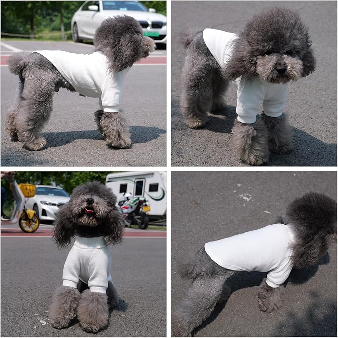Lovelonglong Ribbed Dog T-Shirt Cotton Knitted Dog Sweaters for All Season Pet T-Shirts for Large Medium Small Dogs Off White XS