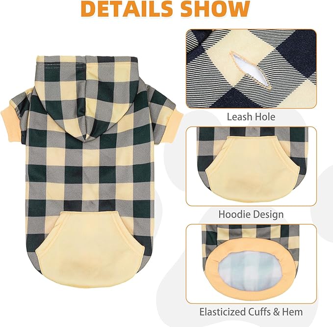 KOOLTAIL Plaid Dog Hoodie Pet Clothes Sweater with Hat and Pocket for Small Medium Large Size Dogs, Soft Winter Warm Dog Cold Weather Coat, Fleece Fall Dog Hooded Sweatshirt for Puppy Cats, Beige M