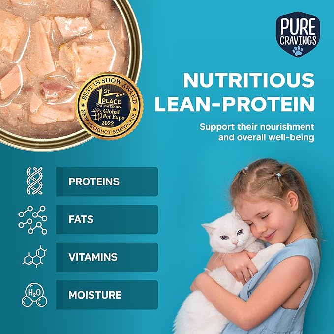 Pure Cravings Minced Tuna and Sardines Wet Canned Cat Food, 100% Mercury-Tested, Moist Can Fish for Cats, Grain-Free, Protein, Non-GMO, 3oz, Pack of 12