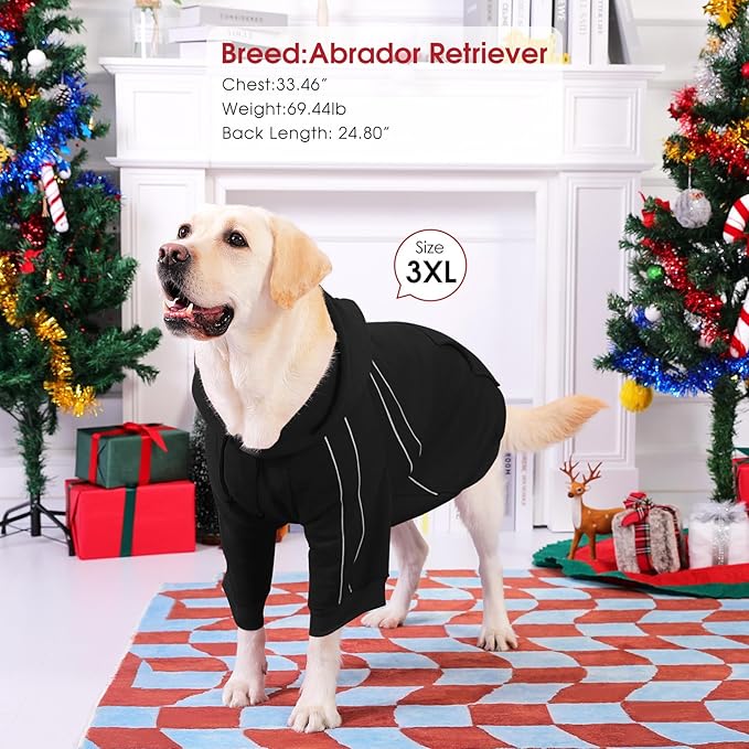 ASENKU Cozy Dog Hoodie，Soft Sweater with Adjustable Hood, Back Pocket and Leash Access Hole，Warm Reflective Sweatshirt for Cold Weather（Black，L