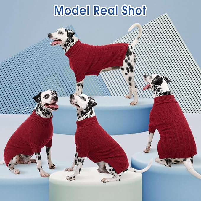 Queenmore XXL Dog Sweater,Large Dog Sweaters for Dogs Girls Boys,Xmas Turtleneck Pullover Sweaters for Large Dogs,Cold Weather Doggie Sweatshirt Knitwear for Golden Retriever,Labrador(Red,XXL)