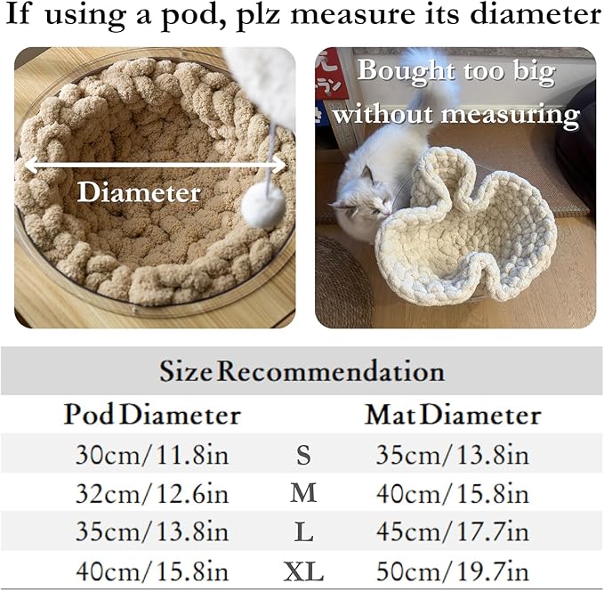 Cat Knitted Bed Mat, Extra-Soft Washable Warm Round Pads Cushions for Indoor Kittens, Cat Trees Towers, Perfect for Kneading and Sleeping (Blue-Grey,Small)